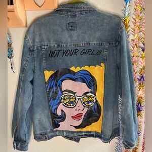 Graphic Denim Jacket with Pop Art Design